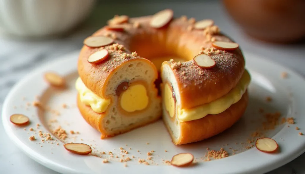 recette pralin pour paris brest featured Paris-brest tranché révélant sa crème mousseline pralinée dorée, réalisé selon la recette pralin pour paris brest maison