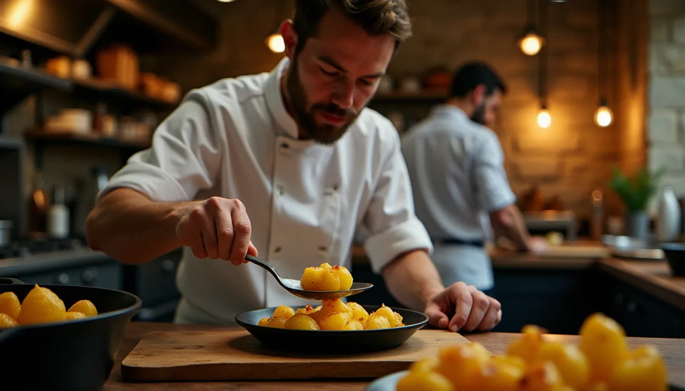 Cuisine de restaurant en Dordogne propre et organisée avec un chef préparant des pommes sarladaises, symbole d'une restauration sérieuse loin du cauchemar en cuisine