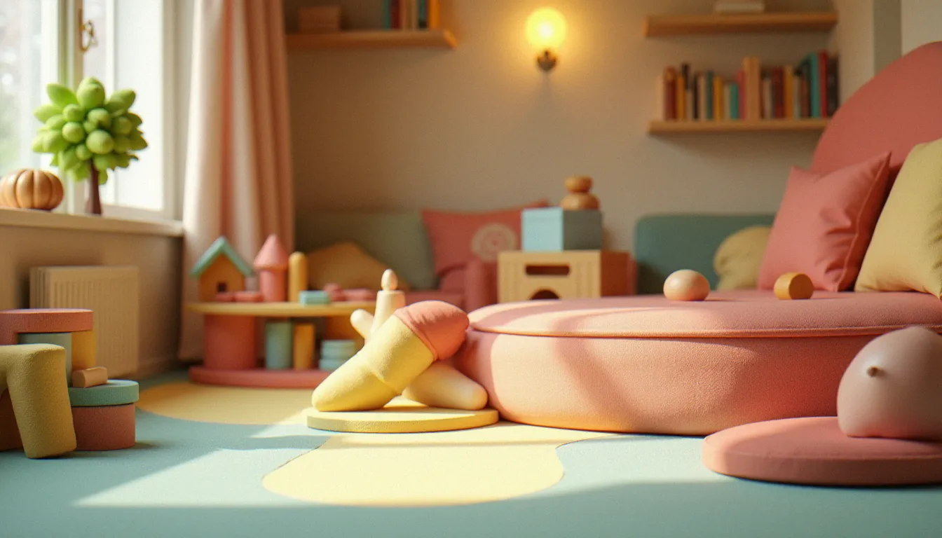 Espace jeux sécurisé dans un restaurant familial lyonnais, avec sol amorti et jouets adaptés aux enfants de 2 à 8 ans