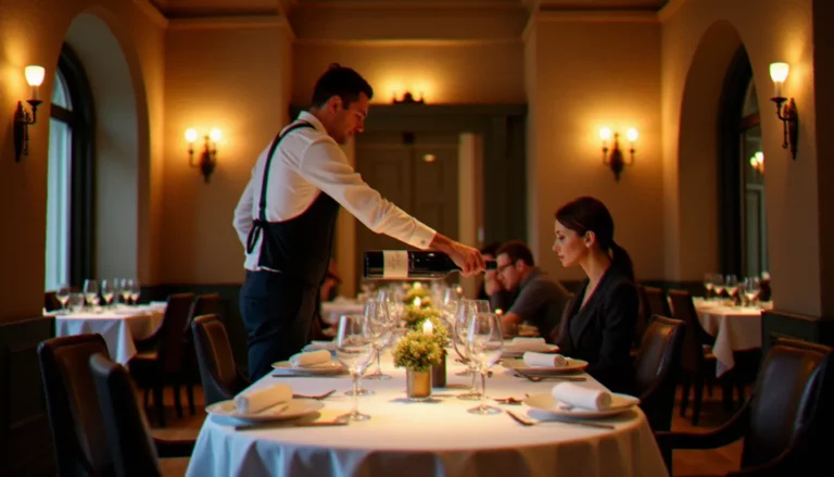 Salle de restaurant gastronomique étoilé au Guide Michelin à Clermont-Ferrand, avec murs en pierre volcanique et tables dressées