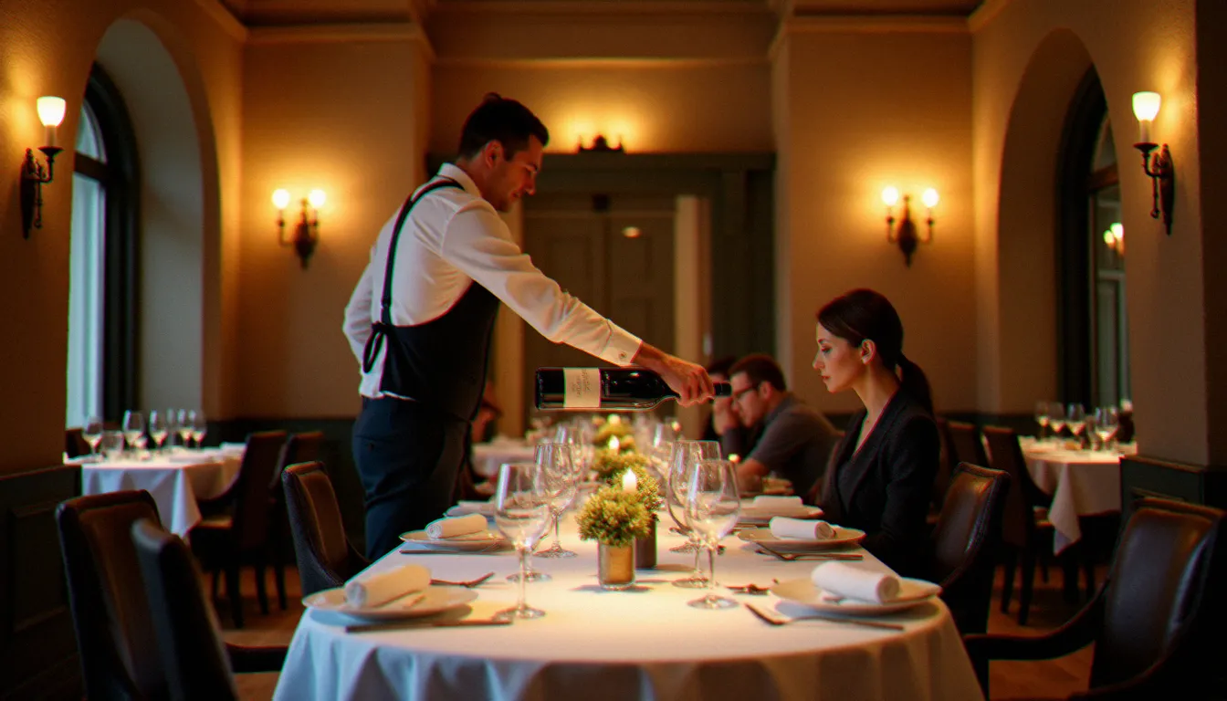 Salle de restaurant gastronomique étoilé au Guide Michelin à Clermont-Ferrand, avec murs en pierre volcanique et tables dressées