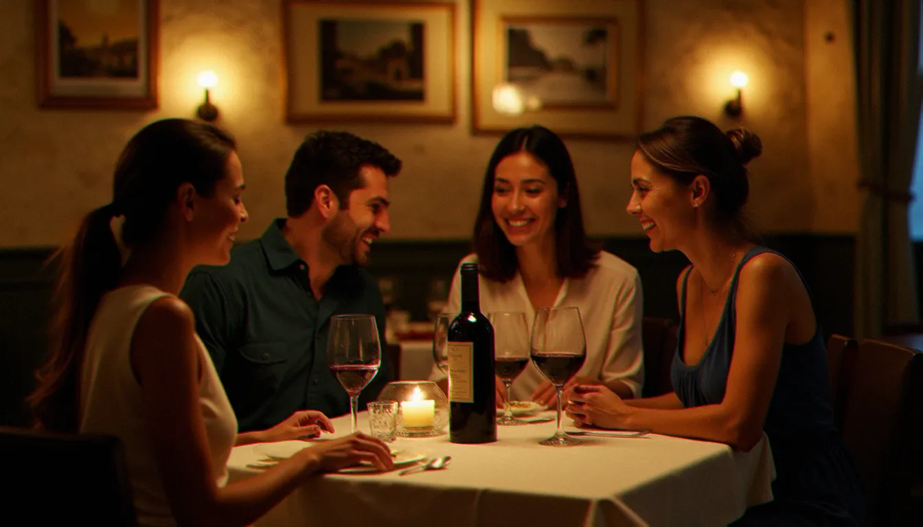 Salle intimiste d'un restaurant marseillais au dîner, ambiance conviviale à la lumière des bougies qui illustre l'expérience complète d'un bon rapport qualité-prix