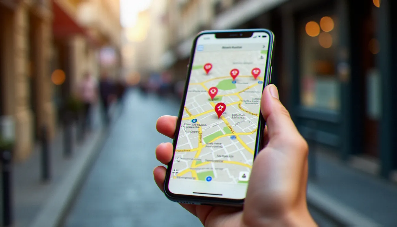 Utilisation d'une application mobile pour localiser un restaurant guide Michelin autour de soi en ville