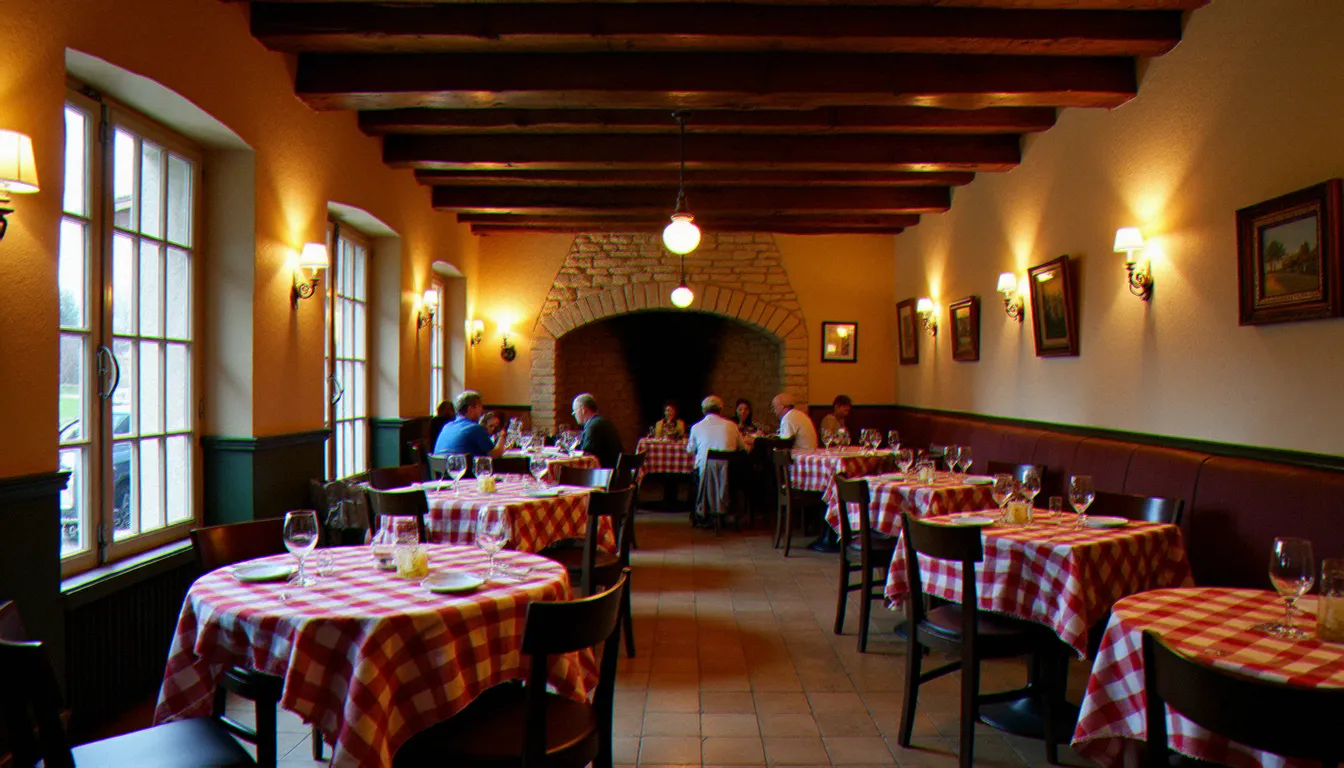 Intérieur d'un bistrot Bib Gourmand dans un village du Puy-de-Dôme, ambiance chaleureuse et cuisine régionale généreuse