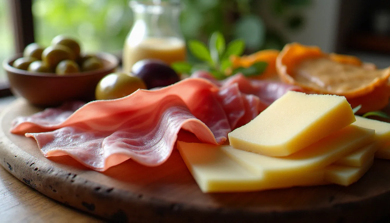 Plateau de charcuteries et fromages corses typiques dont le prisuttu et le brocciu, servi dans un restaurant ajaccien
